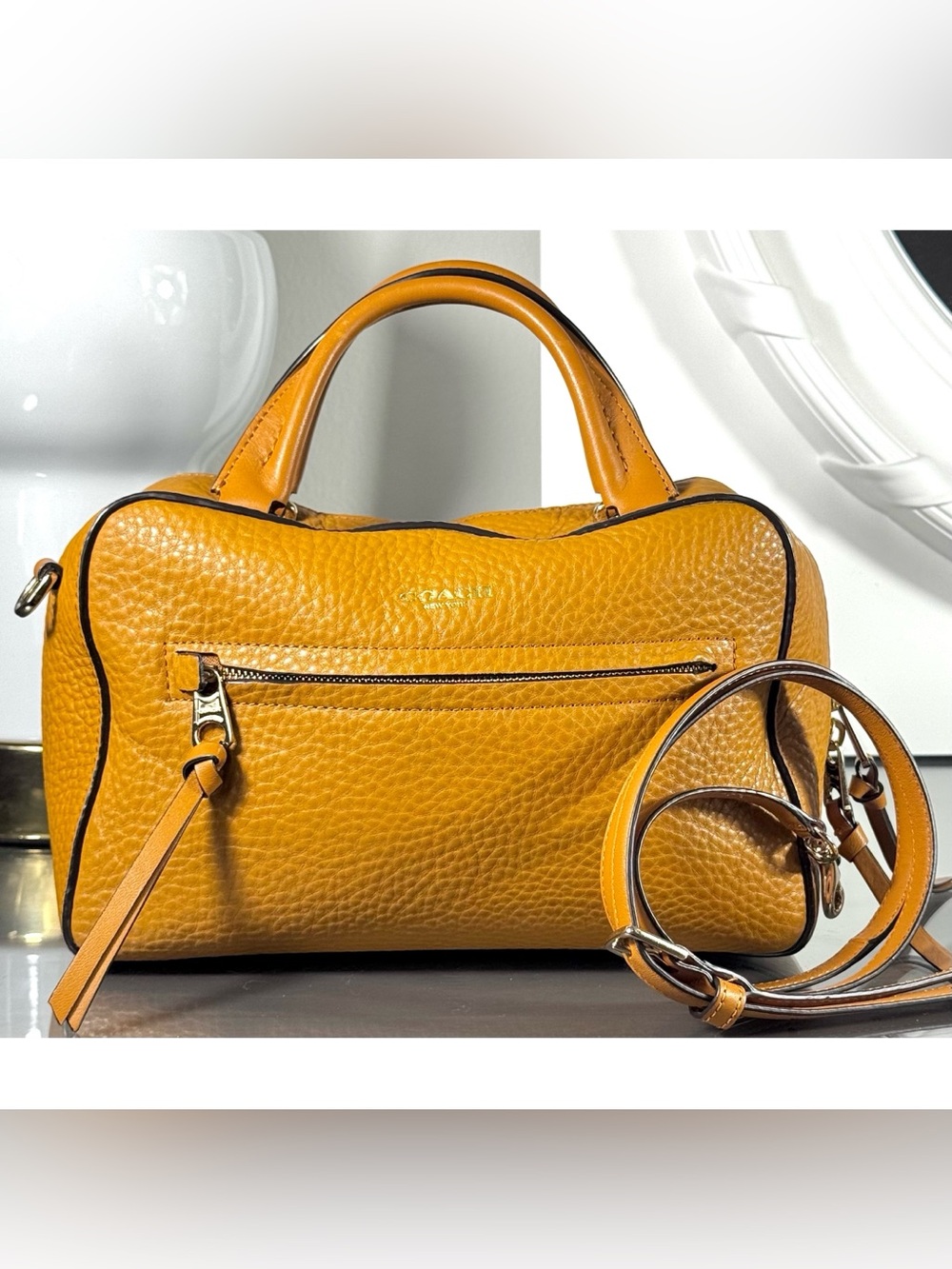COACH Madison Leather Satchel 30448 Mustard Yellow Crossbody